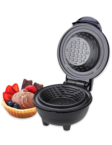 Dash Mini Waflera Tipo Bowl - 10 Cm - Antiadherente - Negro - Compacta y Portátil - Ideal para Desayunos, Regalos o Viajar - Fácil de Limpiar
